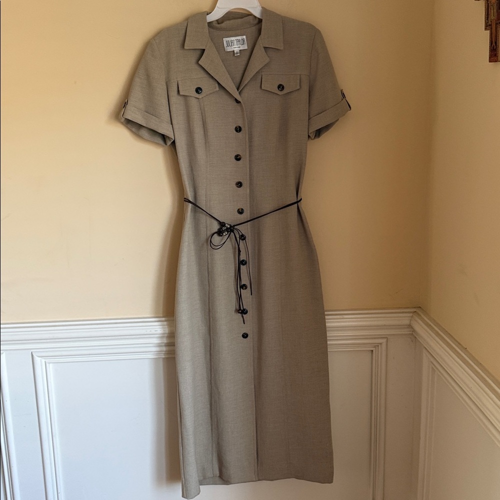 Julian Taylor Tan Midi Dress with Button Detail Sz 12